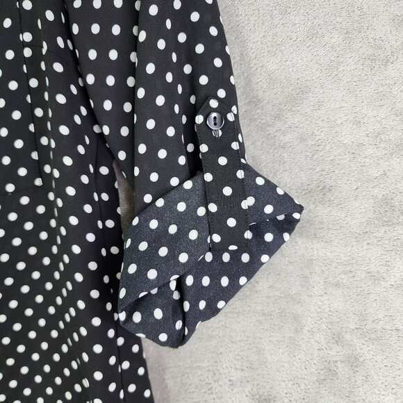 Womens Fortune + Ivy Polka Dot Button-Up Blouse Black & White Roll Tab Sleeves S - Picture 3 of 11